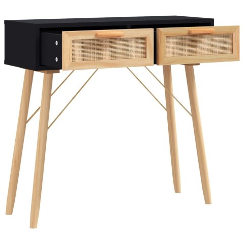 Stolik konsolowy, czarny, 80x30x75 cm, lita sosna i rattan Stolik konsolowy, czarny, 80x30x75 cm, lita sosna i rattan