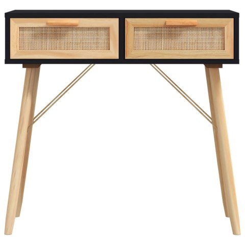 Stolik konsolowy, czarny, 80x30x75 cm, lita sosna i rattan Stolik konsolowy, czarny, 80x30x75 cm, lita sosna i rattan
