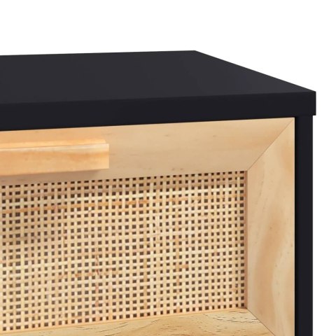 Stolik konsolowy, czarny, 80x30x75 cm, lita sosna i rattan Stolik konsolowy, czarny, 80x30x75 cm, lita sosna i rattan