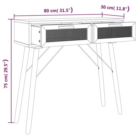 Stolik konsolowy, czarny, 80x30x75 cm, lita sosna i rattan Stolik konsolowy, czarny, 80x30x75 cm, lita sosna i rattan