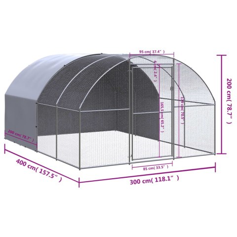 Klatka zewnętrzna dla kurcząt, 3x4x2 m, stal galwanizowana Klatka zewnętrzna dla kurcząt, 3x4x2 m, stal galwanizowana