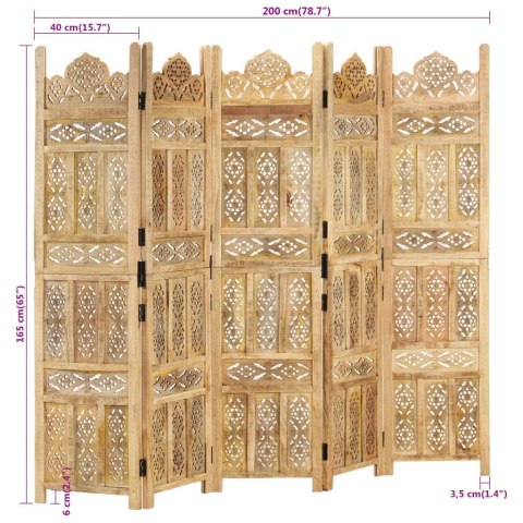 Parawan 5-panelowy, ręcznie rzeźbiony, 200x165 cm, drewno mango Parawan 5-panelowy, ręcznie rzeźbiony, 200x165 cm, drewno mango