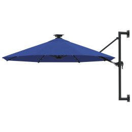 VidaXL Parasol ścienny z LED, na metalowym słupku, 300 cm, niebieski