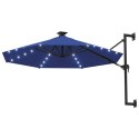 VidaXL Parasol ścienny z LED, na metalowym słupku, 300 cm, niebieski