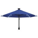 VidaXL Parasol ścienny z LED, na metalowym słupku, 300 cm, niebieski