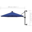 VidaXL Parasol ścienny z LED, na metalowym słupku, 300 cm, niebieski