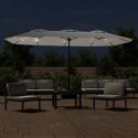 VidaXL Podwójny parasol ogrodowy z LED, piaskowa biel, 449x245 cm