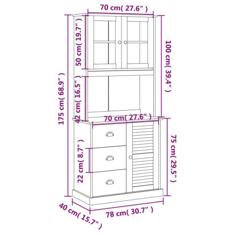 Kredens VIGO, biały, 78x40x175 cm, lite drewno sosnowe Kredens VIGO, biały, 78x40x175 cm, lite drewno sosnowe