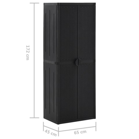 Szafa ogrodowa, czarna, 65x45x172 cm, rattan PP Szafa ogrodowa, czarna, 65x45x172 cm, rattan PP