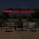 VidaXL Podwójny parasol ogrodowy z LED, bordowy, 449x245 cm