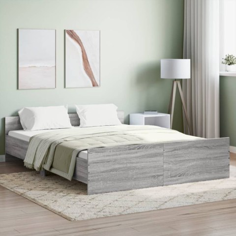 VidaXL Rama łóżka z wezgłowiem i zanóżkiem, szary dąb, 140x200 cm
