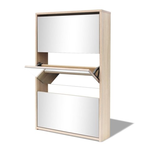 Szafka na buty z 3 półkami i lustrem, kolor dębu 63x17x102,5 cm Szafka na buty z 3 półkami i lustrem, kolor dębu 63x17x102,5 cm