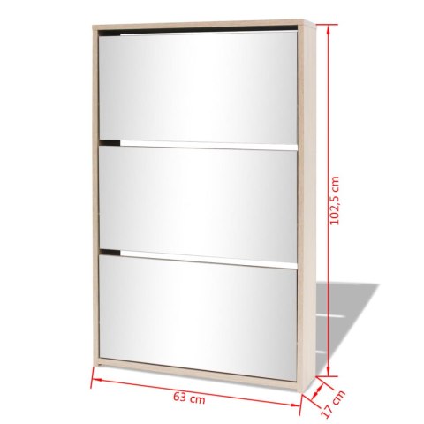 Szafka na buty z 3 półkami i lustrem, kolor dębu 63x17x102,5 cm Szafka na buty z 3 półkami i lustrem, kolor dębu 63x17x102,5 cm