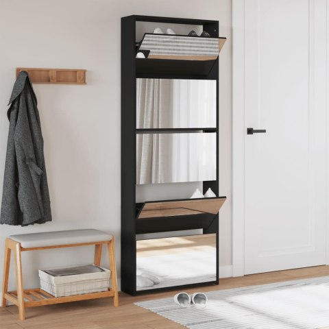VidaXL Szafka na buty z lustrem, 5 poziomów, czarna, 63x17x169,5 cm VidaXL Szafka na buty z lustrem, 5 poziomów, czarna, 63x17x169,5 cm