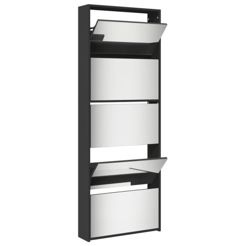 VidaXL Szafka na buty z lustrem, 5 poziomów, czarna, 63x17x169,5 cm VidaXL Szafka na buty z lustrem, 5 poziomów, czarna, 63x17x169,5 cm