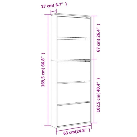 VidaXL Szafka na buty z lustrem, 5 poziomów, czarna, 63x17x169,5 cm VidaXL Szafka na buty z lustrem, 5 poziomów, czarna, 63x17x169,5 cm