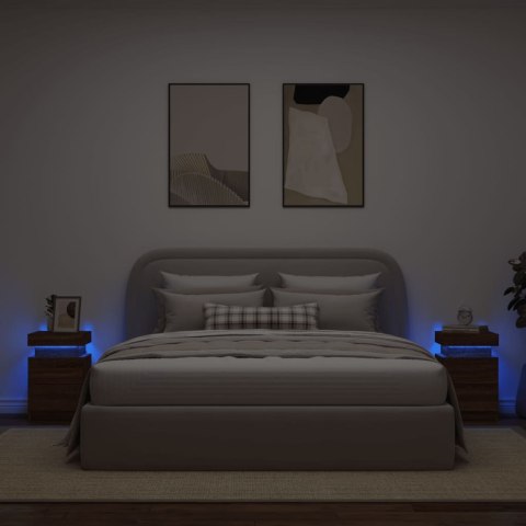 VidaXL Szafki nocne z LED, 2 szt., brązowy dąb, 35x39x55 cm VidaXL Szafki nocne z LED, 2 szt., brązowy dąb, 35x39x55 cm