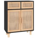 VidaXL Komoda, czarna, 60x30x75 cm, lita sosna i naturalny rattan