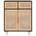 VidaXL Komoda, czarna, 60x30x75 cm, lita sosna i naturalny rattan