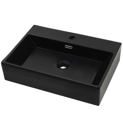 VidaXL Umywalka z ceramiki z otworem na kran 60,5x42,5x14,5 cm, czarna VidaXL Umywalka z ceramiki z otworem na kran 60,5x42,5x14,5 cm, czarna