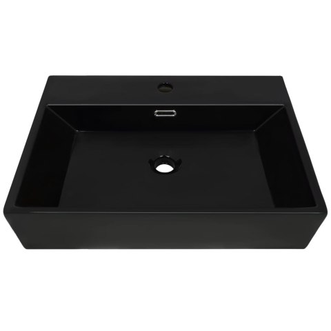 VidaXL Umywalka z ceramiki z otworem na kran 60,5x42,5x14,5 cm, czarna VidaXL Umywalka z ceramiki z otworem na kran 60,5x42,5x14,5 cm, czarna