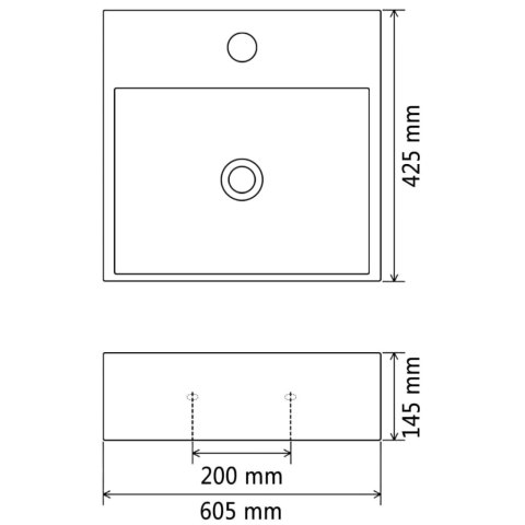 VidaXL Umywalka z ceramiki z otworem na kran 60,5x42,5x14,5 cm, czarna VidaXL Umywalka z ceramiki z otworem na kran 60,5x42,5x14,5 cm, czarna