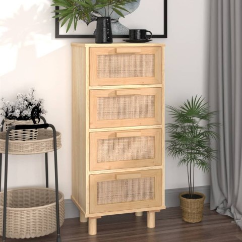 VidaXL Kredens, brązowa, 40x30x90 cm, lita sosna i naturalny rattan