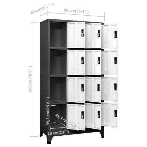 VidaXL Szafka zamykana na klucz, antracytowo-biała, 90x45x180 cm, stal VidaXL Szafka zamykana na klucz, antracytowo-biała, 90x45x180 cm, stal