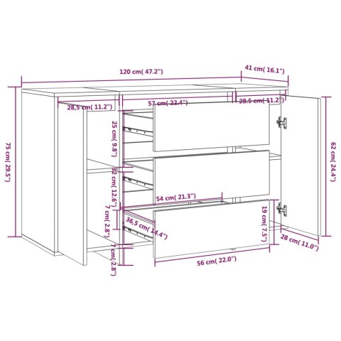 VidaXL Komoda z 3 szufladami, dąb sonoma, 120x41x75 cm VidaXL Komoda z 3 szufladami, dąb sonoma, 120x41x75 cm