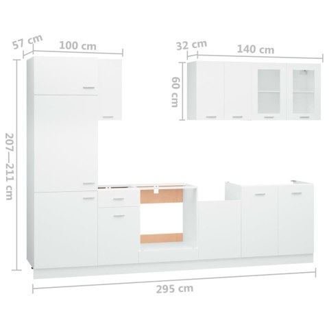 VidaXL 8-cz. zestaw szafek kuchennych, biały, płyta wiórowa VidaXL 8-cz. zestaw szafek kuchennych, biały, płyta wiórowa