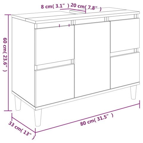 VidaXL Szafka pod umywalkę, brązowy dąb, 80x33x60 cm VidaXL Szafka pod umywalkę, brązowy dąb, 80x33x60 cm