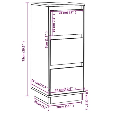VidaXL Szafka boczna, 32x34x75 cm, lite drewno sosnowe VidaXL Szafka boczna, 32x34x75 cm, lite drewno sosnowe