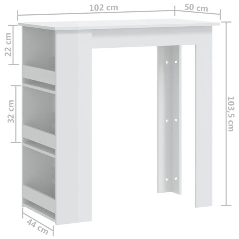 VidaXL Stolik barowy z półkami, wysoki połysk, biały, 102x50x103,5 cm VidaXL Stolik barowy z półkami, wysoki połysk, biały, 102x50x103,5 cm