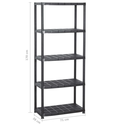 VidaXL Regał 5-poziomowy, czarny, 71 x 38 x 170 cm, plastik VidaXL Regał 5-poziomowy, czarny, 71 x 38 x 170 cm, plastik