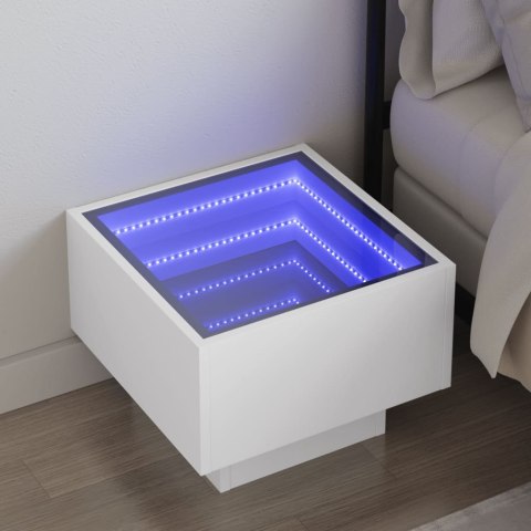 VidaXL Stolik nocny z LED Infinity, biały, 40x40x30 cm