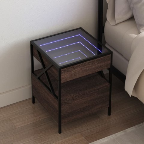 VidaXL Stolik nocny z LED Infinity, brązowy dąb, 40x40x51 cm