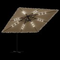 VidaXL Parasol ogrodowy z LED, stalowy słupek, brązowy, 269x269x235 cm