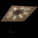 VidaXL Parasol ogrodowy z LED, stalowy słupek, brązowy, 290x290x238 cm