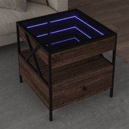 VidaXL Stolik kawowy z LED Infinity, brązowy dąb, 50x50x51 cm