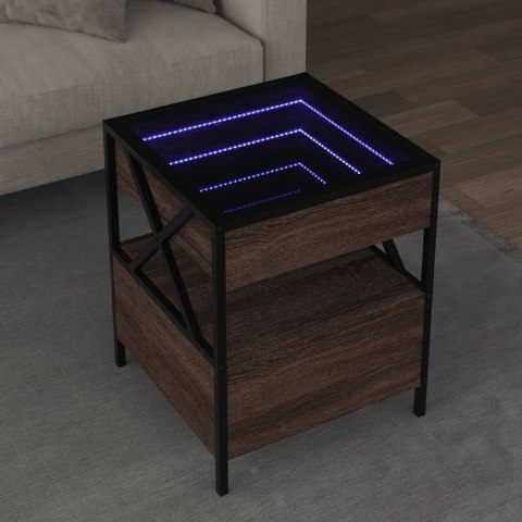 VidaXL Stolik kawowy z LED Infinity, brązowy dąb, 40x40x51 cm