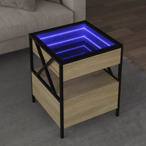 VidaXL Stolik kawowy z LED Infinity, dąb sonoma, 40x40x51 cm