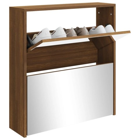 Szafka na buty, lustro i 2 szuflady, brązowy dąb, 63x17x67 cm Szafka na buty, lustro i 2 szuflady, brązowy dąb, 63x17x67 cm