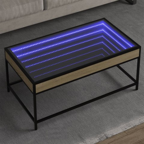 VidaXL Stolik kawowy z LED Infinity, dąb sonoma, 90x50x41 cm