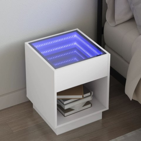  Stolik nocny z LED Infinity, biały, 40x40x50 cm