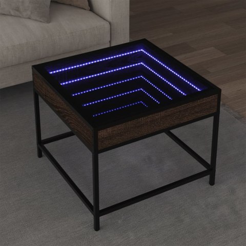 VidaXL Stolik kawowy z LED Infinity, brązowy dąb, 50x50x41 cm