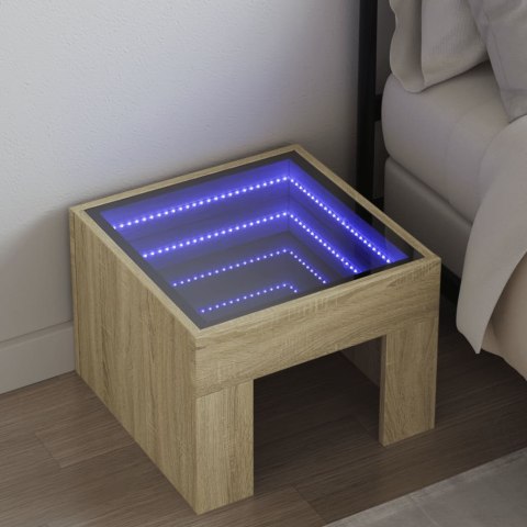 VidaXL Stolik nocny z LED Infinity, dąb sonoma, 40x40x30 cm