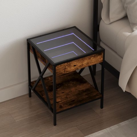 VidaXL Stolik nocny z LED Infinity, przydymiony dąb, 40x40x49 cm