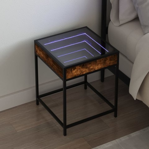 VidaXL Stolik nocny z LED Infinity, przydymiony dąb, 40x40x51 cm