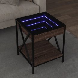 VidaXL Stolik kawowy z LED Infinity, brązowy dąb, 40x40x49 cm