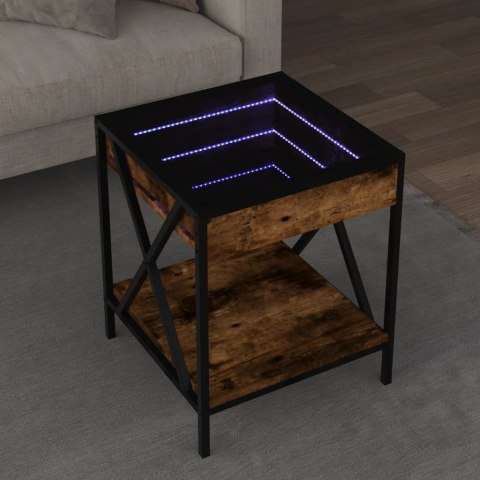 VidaXL Stolik kawowy z LED Infinity, przydymiony dąb, 40x40x49 cm